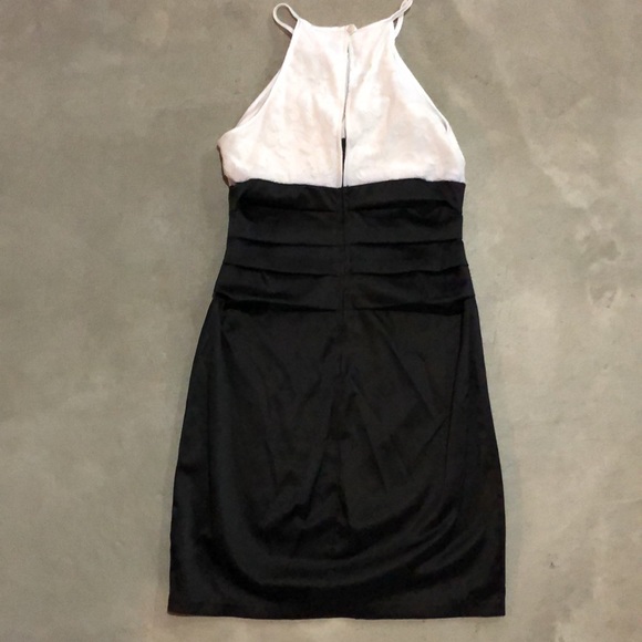 Black Satin and White Lace Cocktail Dress - Picture 2 of 10